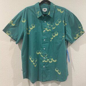 Obey 100% Organic Cotton Bubble Mens Turquoise Teal Blue Button Up Shirt L